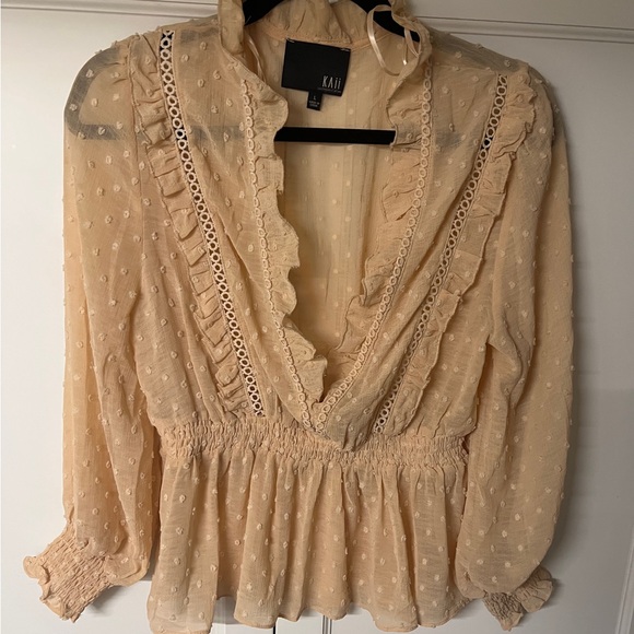 Kaii Tops - KAII Nude Deep V-Neck Ruffled Women's Top Size L